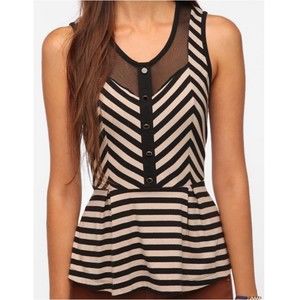 PINS AND NEEDLES Sleeveless Striped Mech Tan Black Tank Top